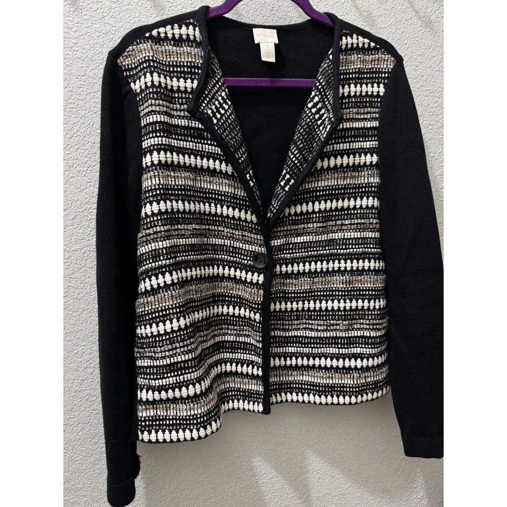 Chico’s Textured Stripe Cardigan Sweater Jacket Size 1